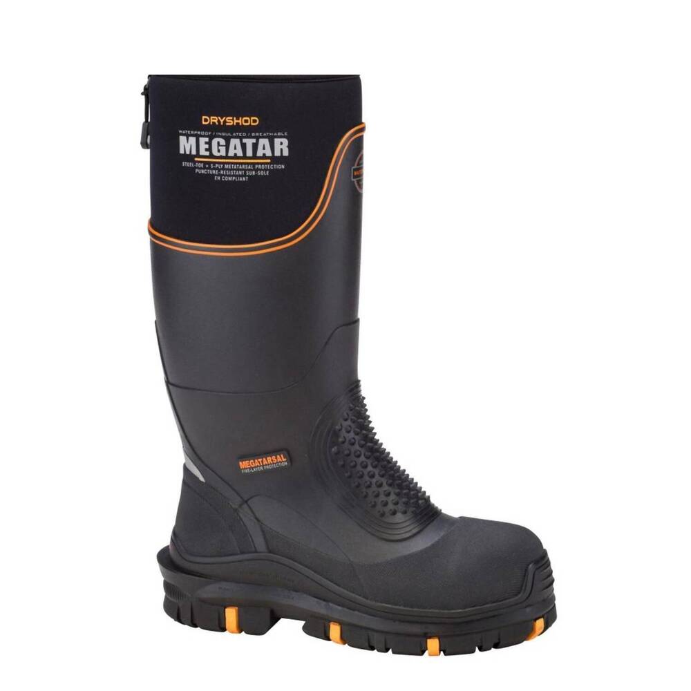NEW DRYSHOD men's met-guard megatar waterproof work boot in black/orange